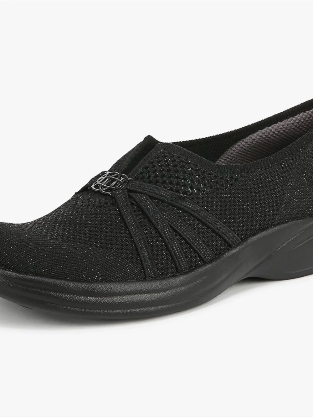 Life Stride Black Knit Slip-On Loafers — Wide Width